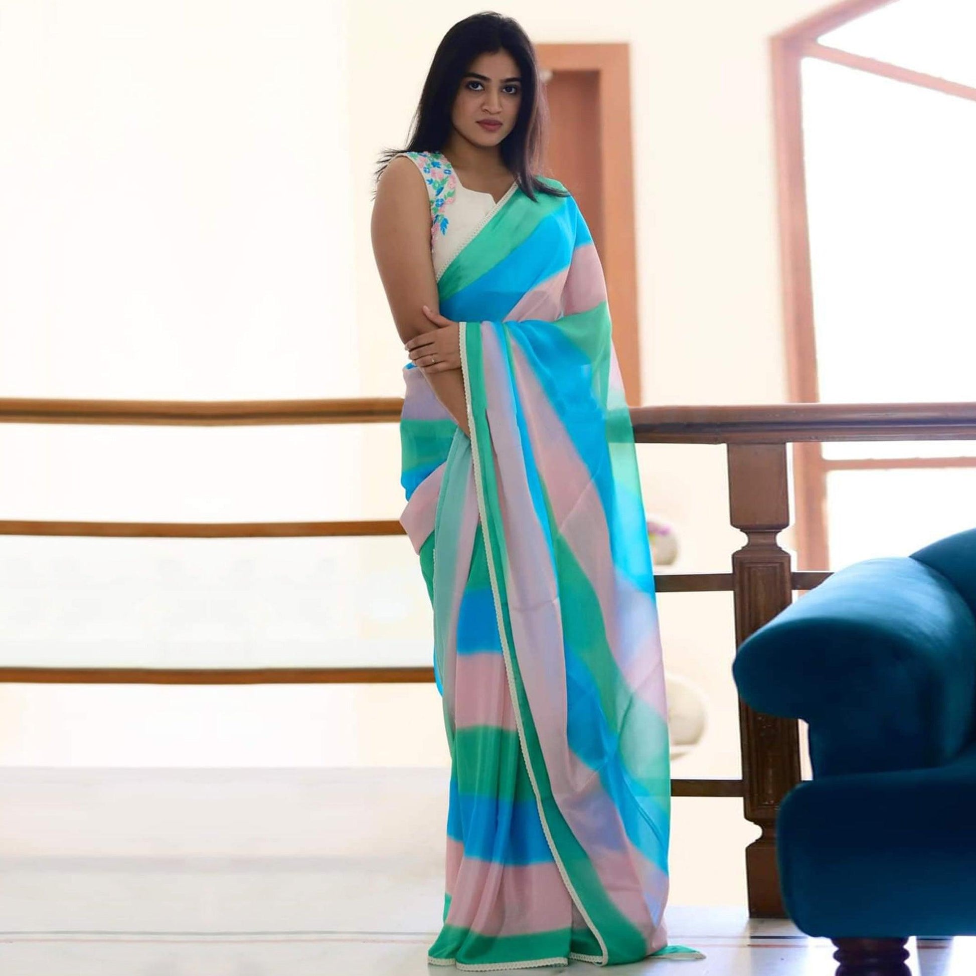 Multicolor Digital Printed Georgette Saree