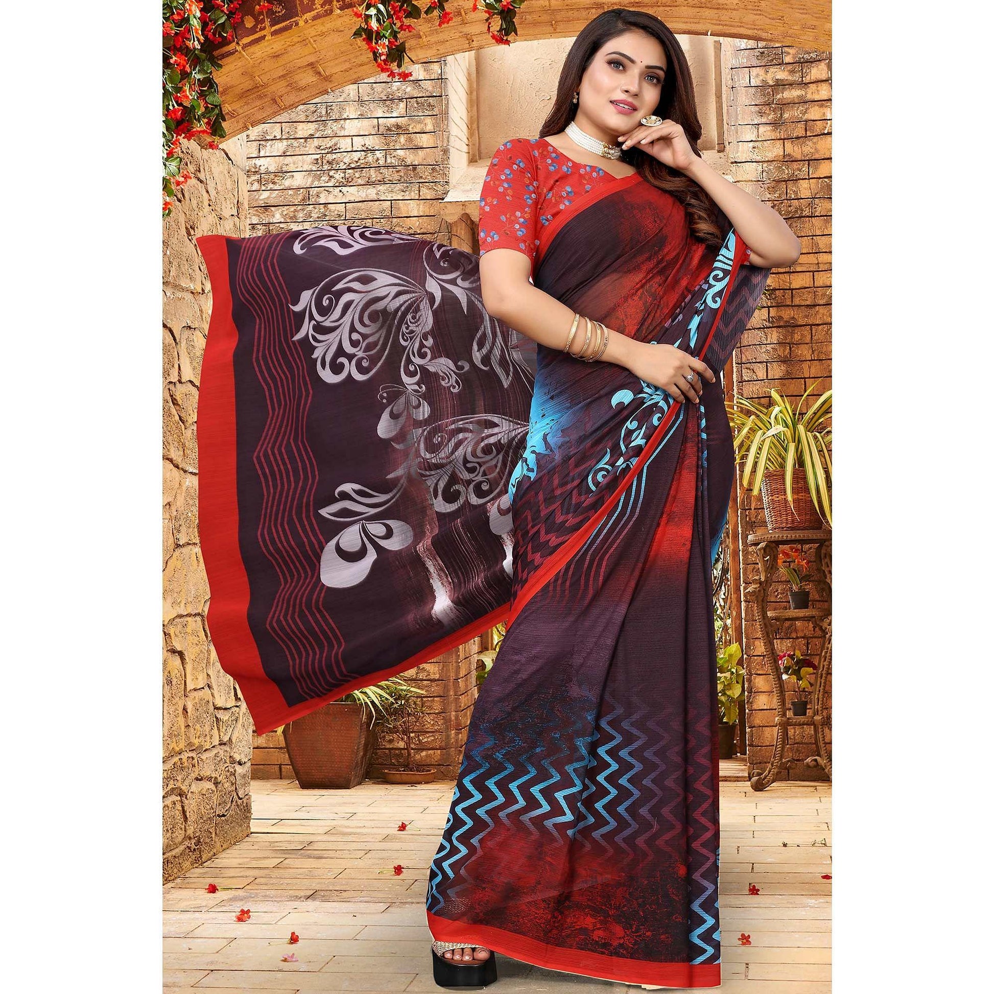Multicolor Digital Printed Georgette Saree