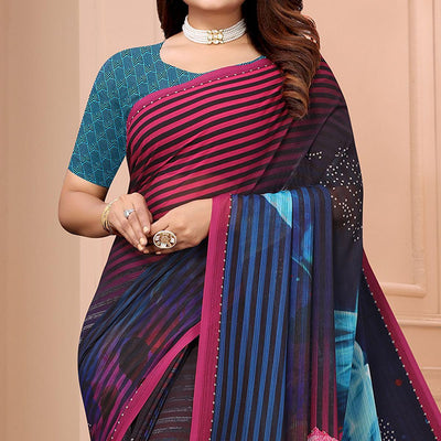 Multicolor Digital Printed Georgette Saree