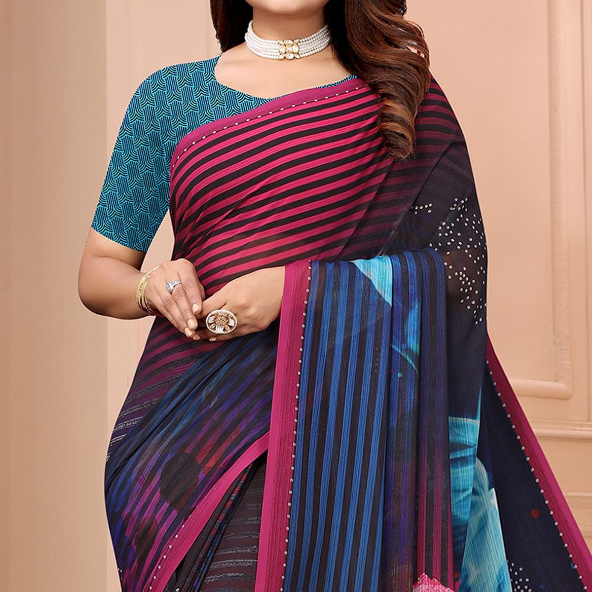 Multicolor Digital Printed Georgette Saree