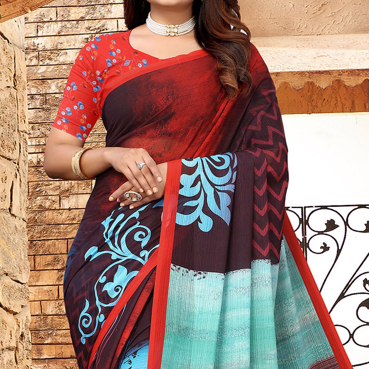Multicolor Digital Printed Georgette Saree