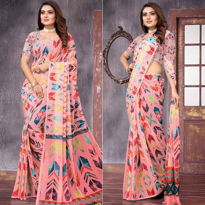 Multicolor Digital Printed Georgette Saree