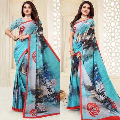 Multicolor Digital Printed Georgette Saree