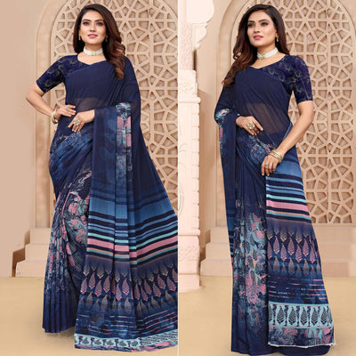 Multicolor Digital Printed Georgette Saree