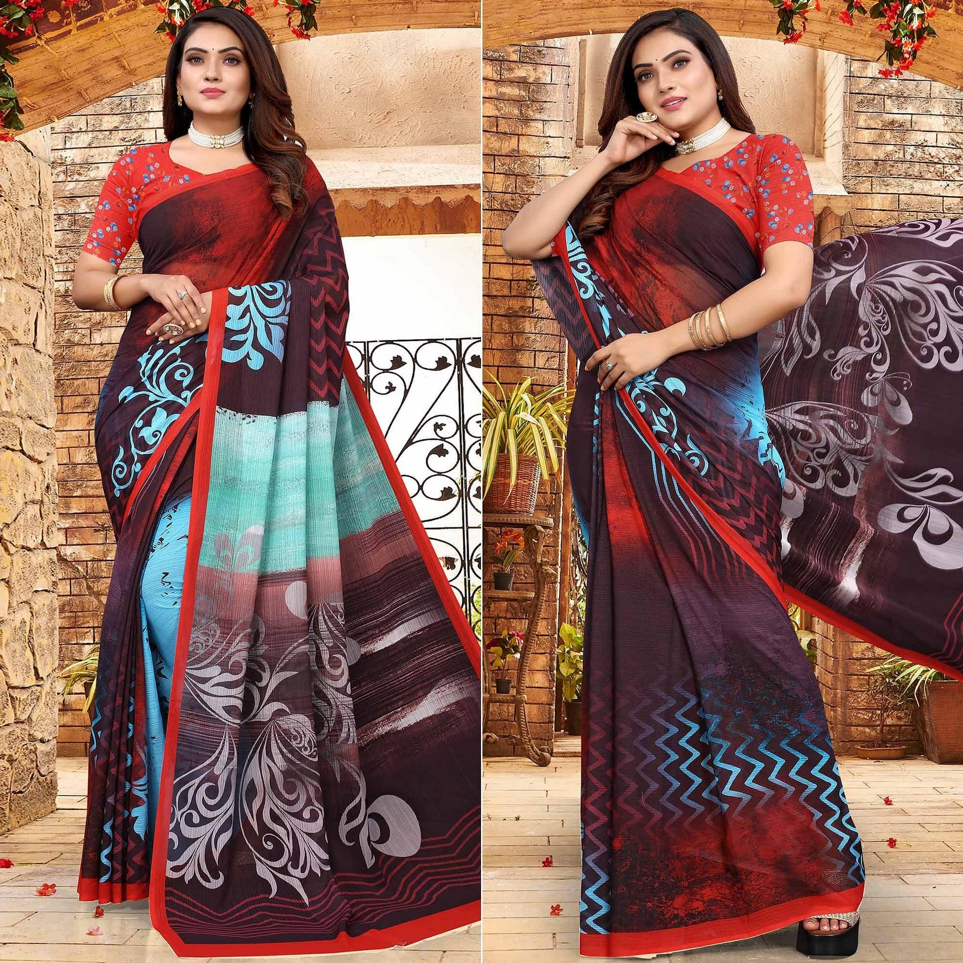 Multicolor Digital Printed Georgette Saree