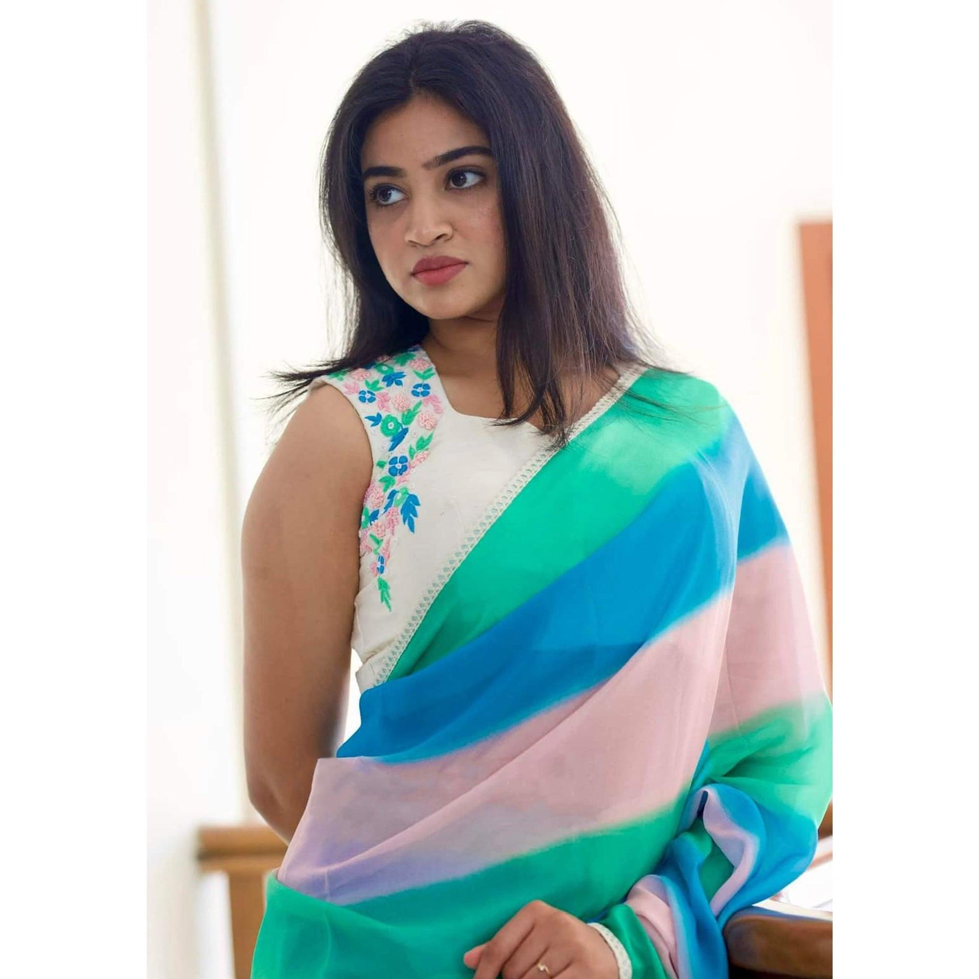 Multicolor Digital Printed Georgette Saree