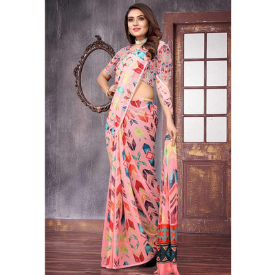 Multicolor Digital Printed Georgette Saree