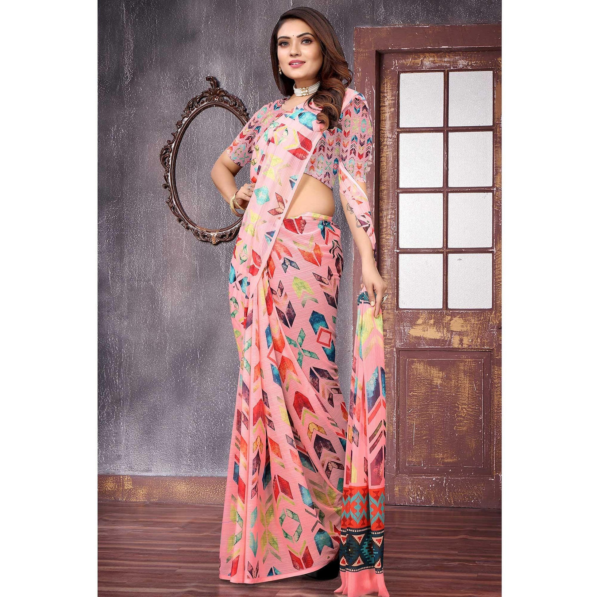 Multicolor Digital Printed Georgette Saree