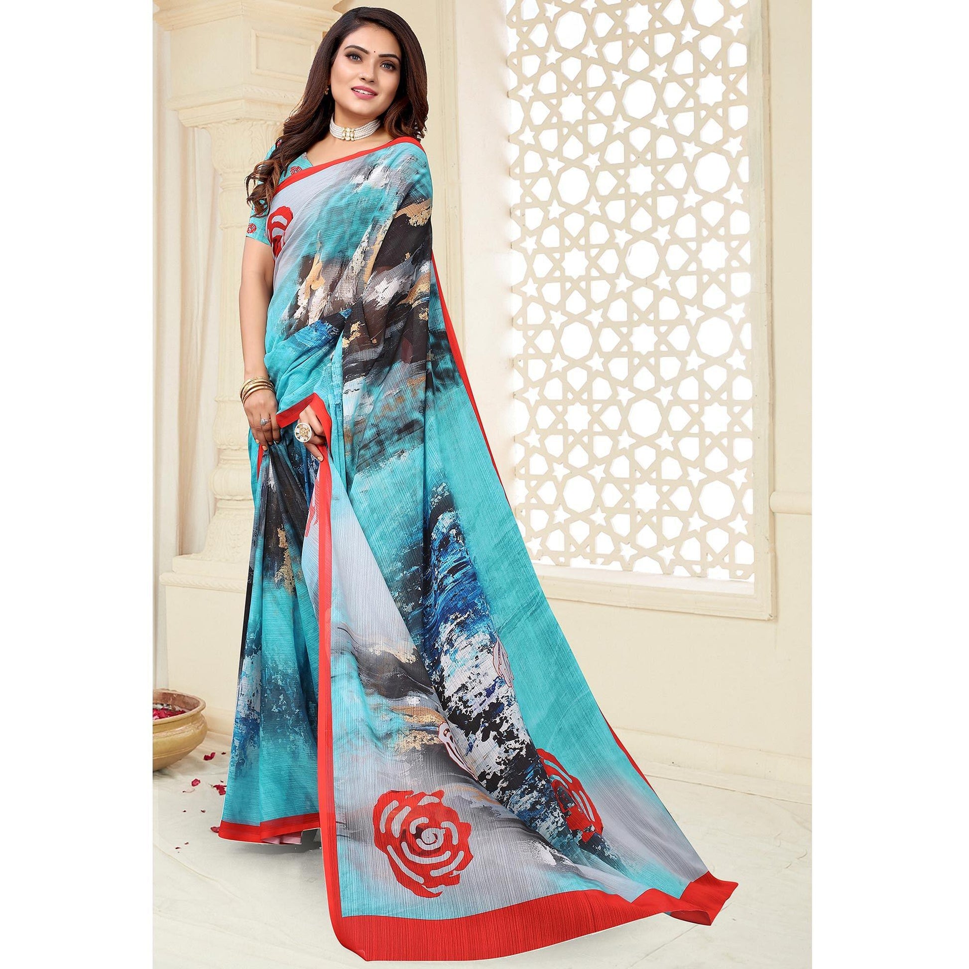 Multicolor Digital Printed Georgette Saree