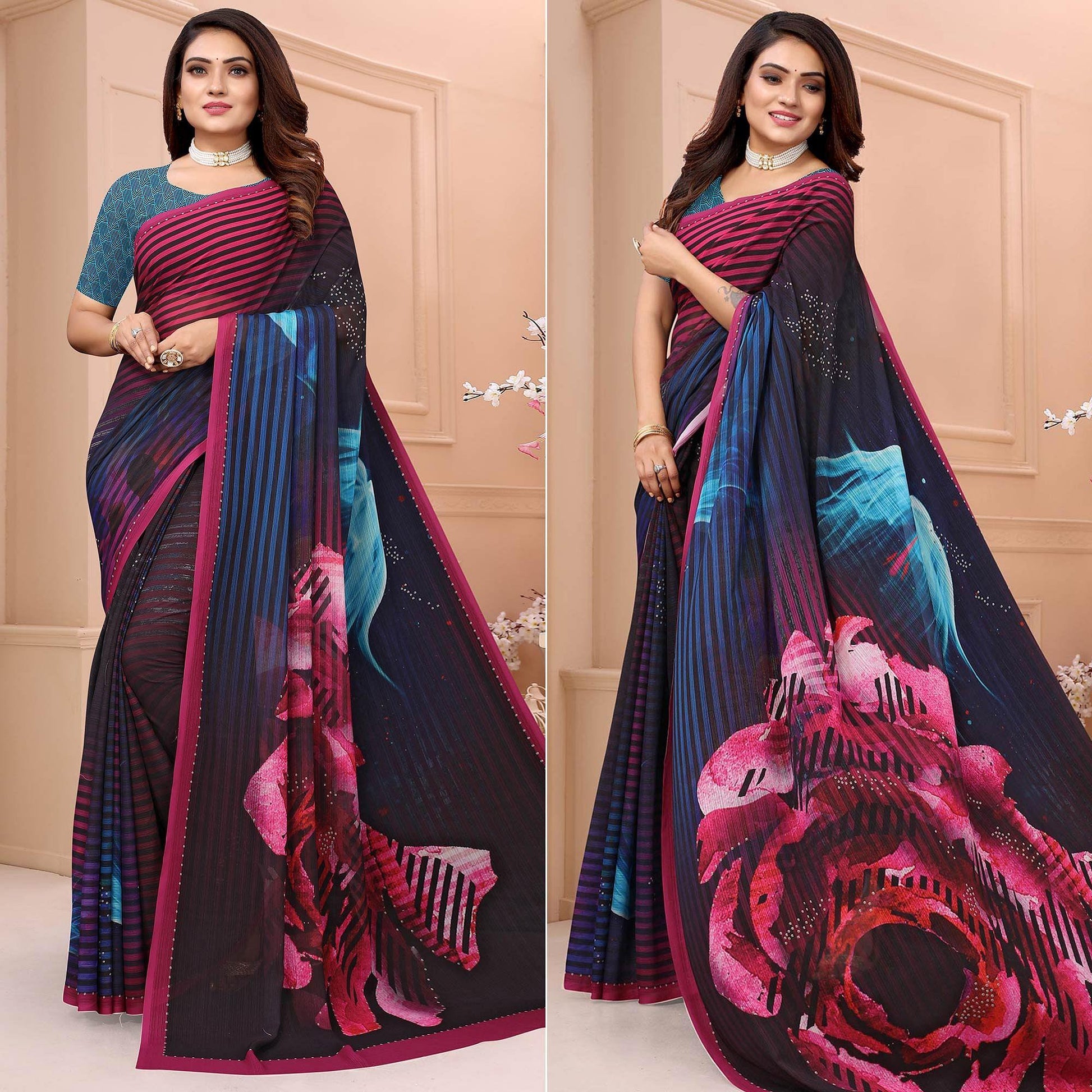 Multicolor Digital Printed Georgette Saree