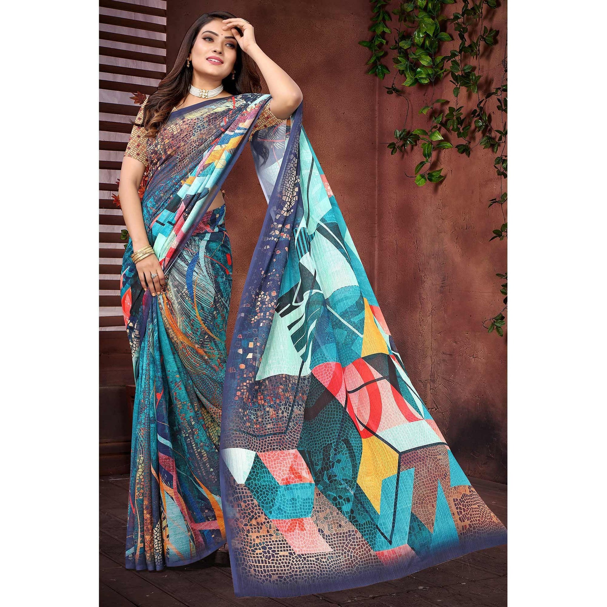 Multicolor Digital Printed Georgette Saree