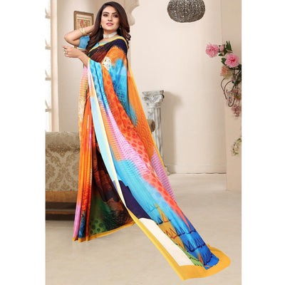 Multicolor Digital Printed Georgette Saree
