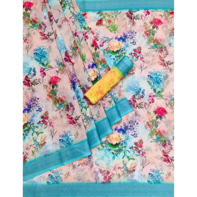 Multicolor Digital Printed Linen Saree