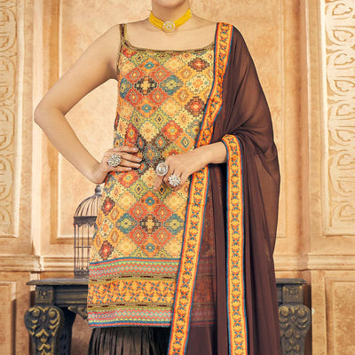 Multicolor Embroidered Chiffon Sharara Suit