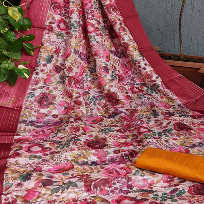 Multicolor Festive Wear Floral Digital Print With Woven Border Silk Saree