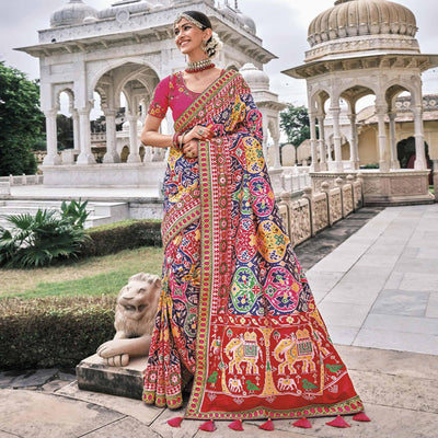 Multicolor Festive Wear Plain & Hand Work  Pure Silk Saree