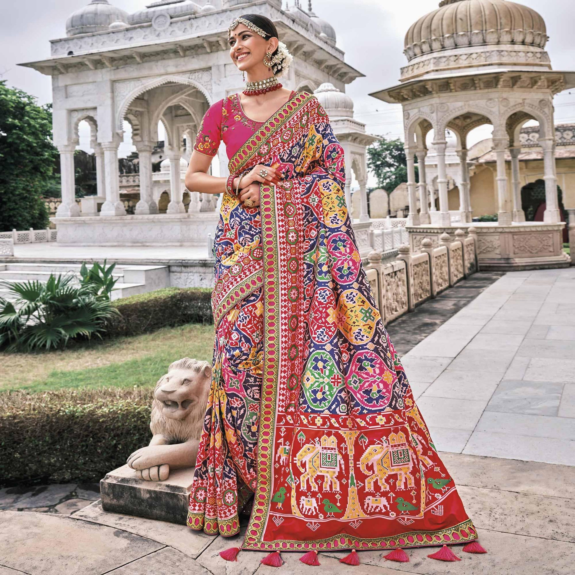 Multicolor Festive Wear Plain & Hand Work  Pure Silk Saree