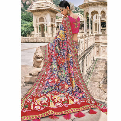 Multicolor Festive Wear Plain & Hand Work  Pure Silk Saree