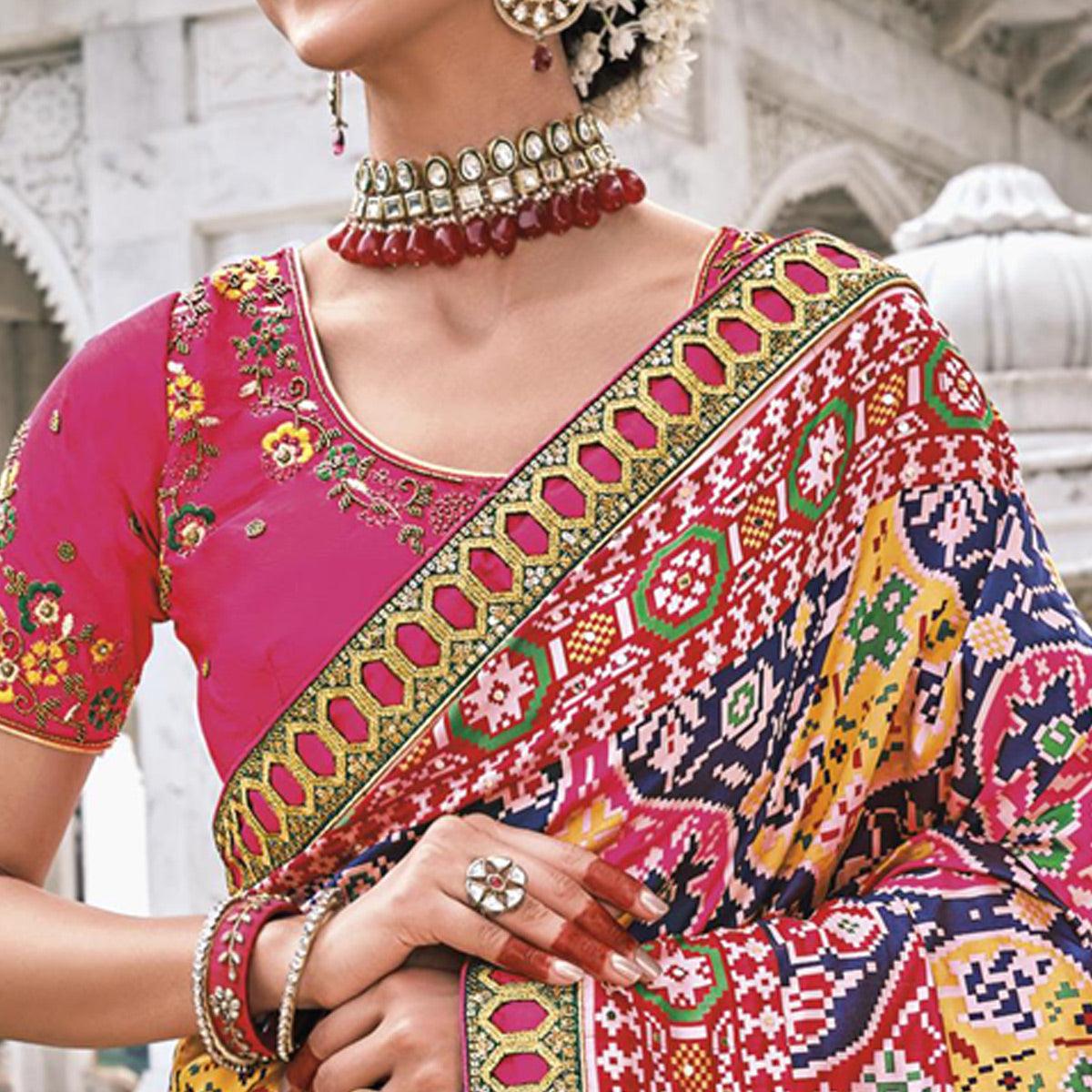 Multicolor Festive Wear Plain & Hand Work  Pure Silk Saree