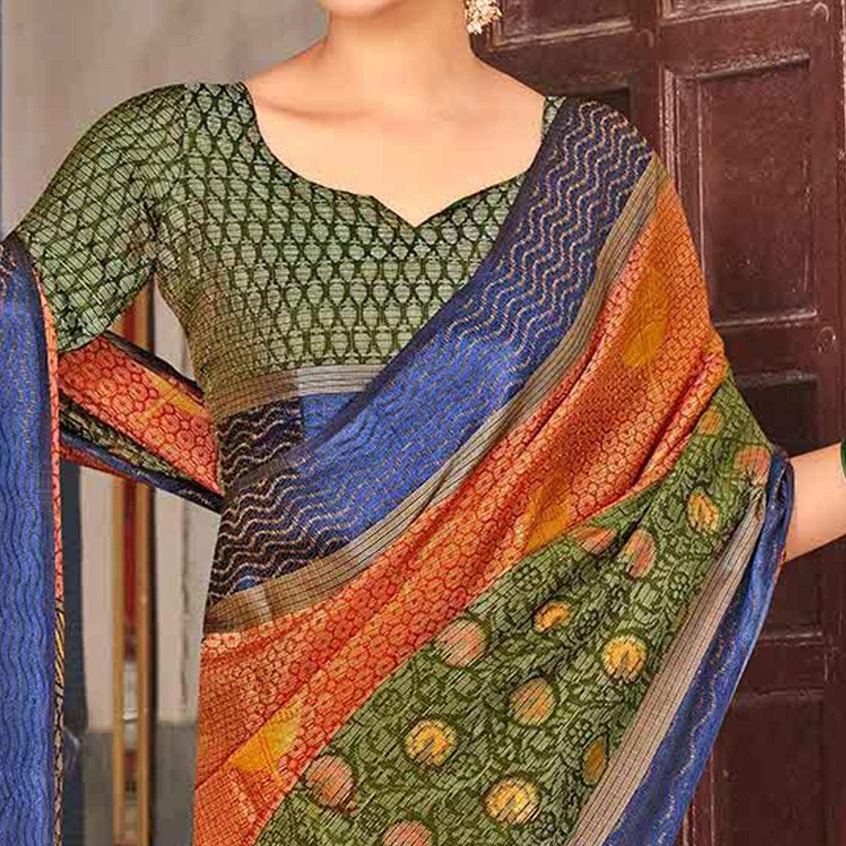 Multicolor festive Wear Printed Brasso Saree