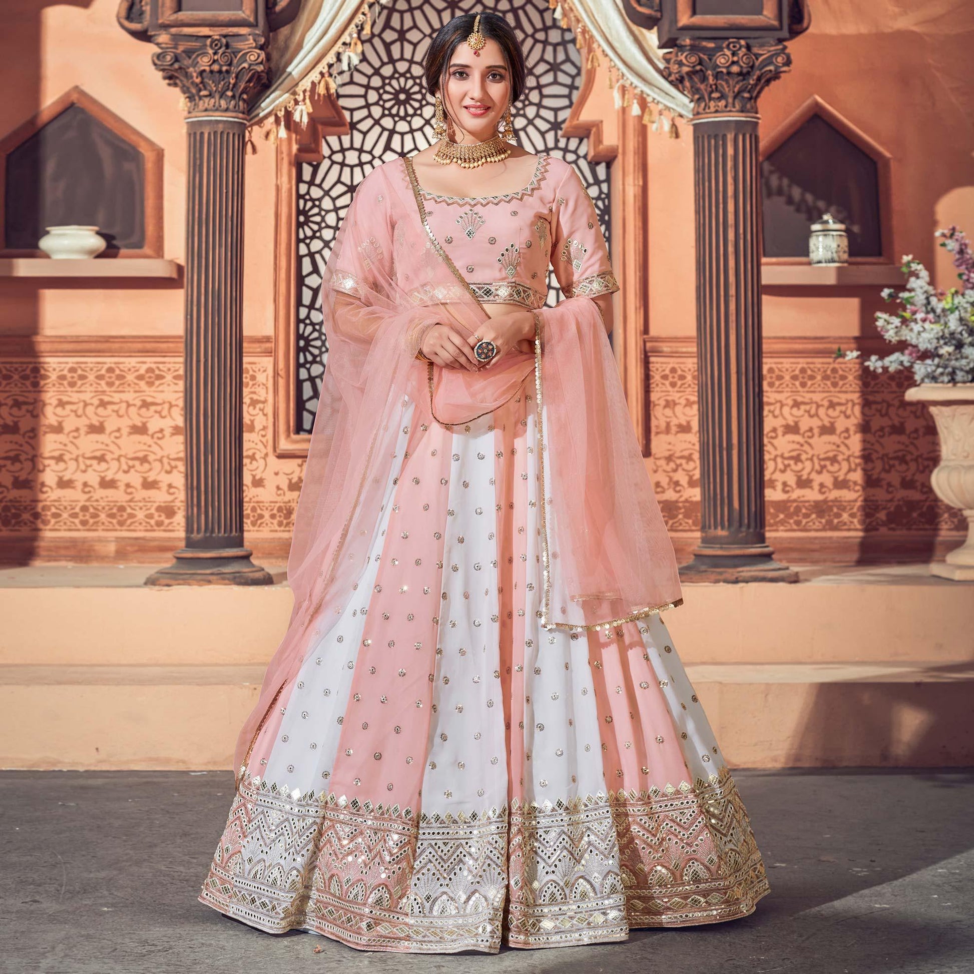 Multicolor Festive Wear Thread with Sequins Embroidered Georgette Lehenga Choli