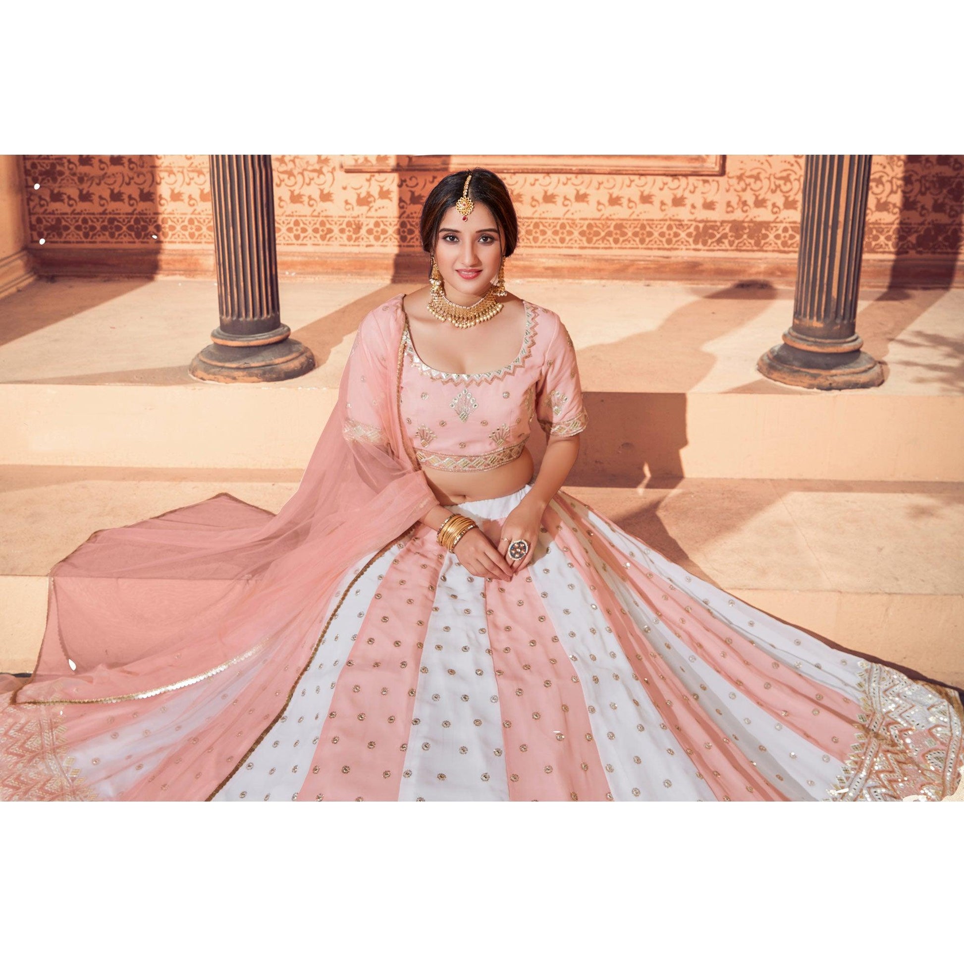 Multicolor Festive Wear Thread with Sequins Embroidered Georgette Lehenga Choli
