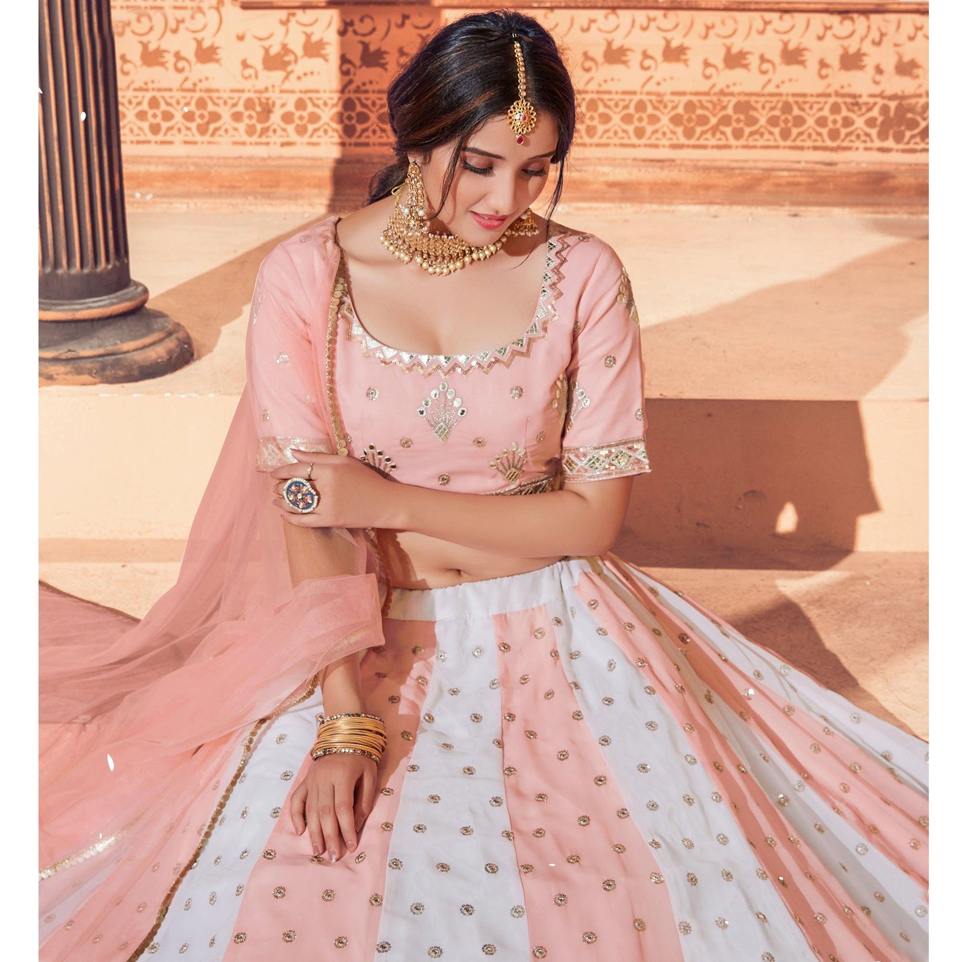 Multicolor Festive Wear Thread with Sequins Embroidered Georgette Lehenga Choli