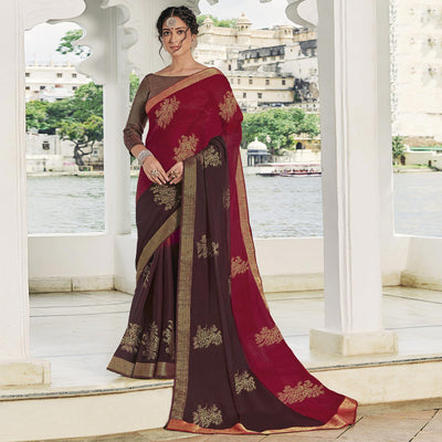 Multicolor Festive Wear Woven Chiffon Saree