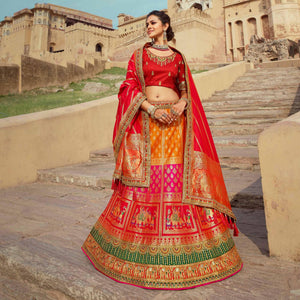 Multicolor Festive Wear Woven Heavy Banarasi Silk Lehenga Choli