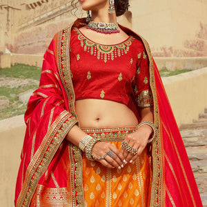 Multicolor Festive Wear Woven Heavy Banarasi Silk Lehenga Choli