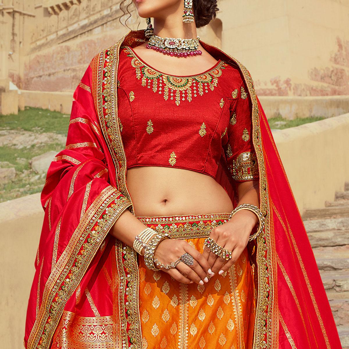 Multicolor Festive Wear Woven Heavy Banarasi Silk Lehenga Choli