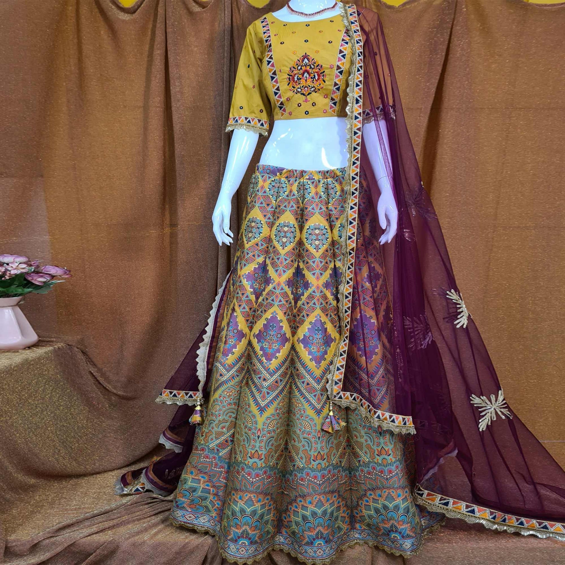Multicolor Festive Wear Woven Silk Lehenga Choli