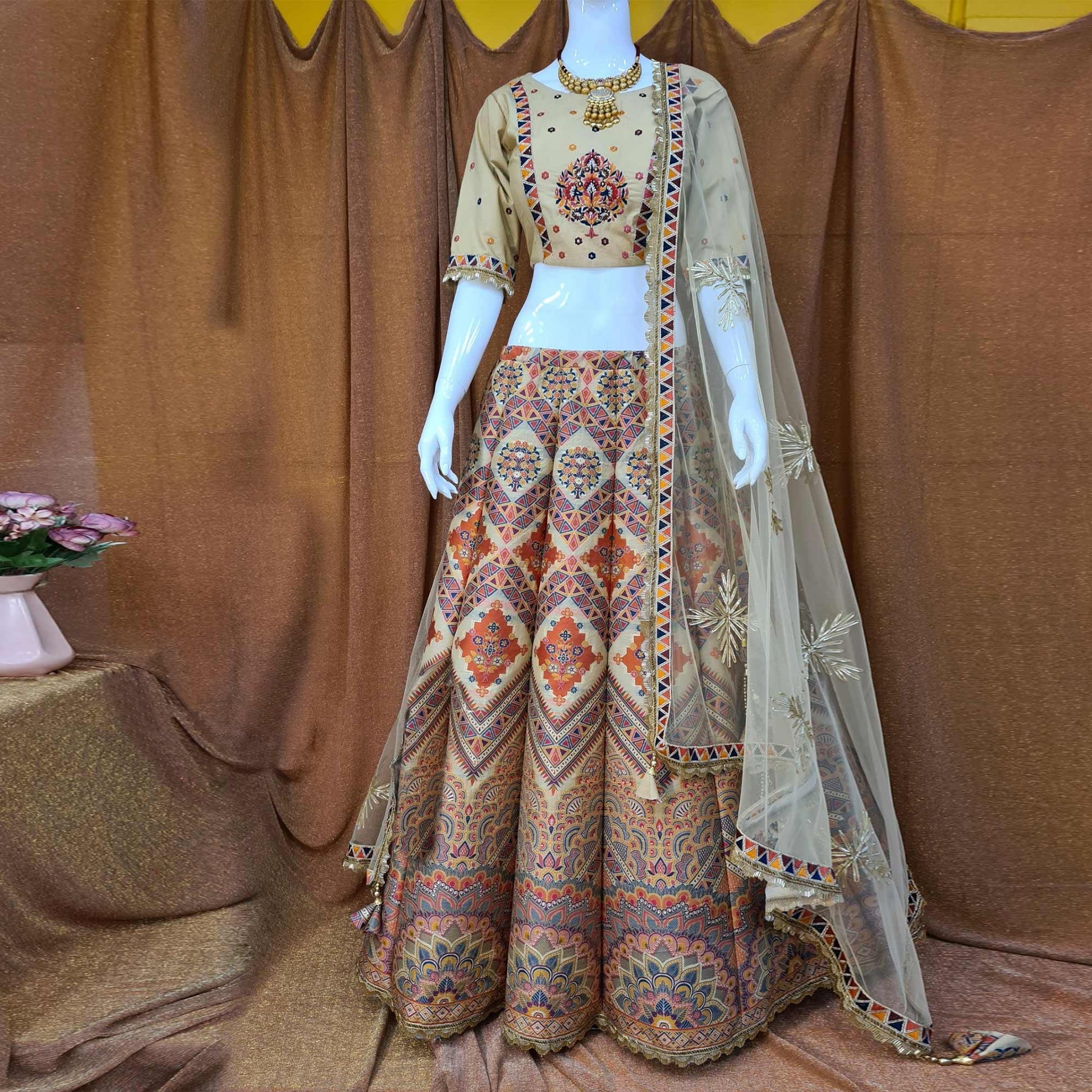 Multicolor Festive Wear Woven Silk Lehenga Choli
