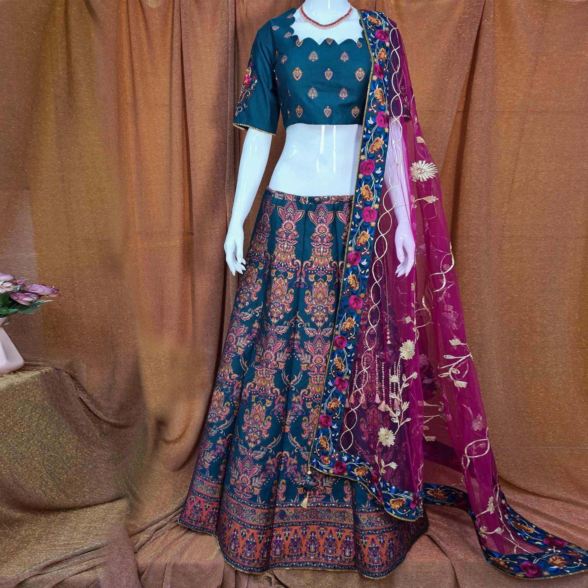 Multicolor Festive Wear Woven Silk Lehenga Choli