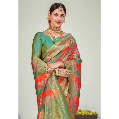 Multicolor Festive Wear Zari Woven Banarasi Silk Saree