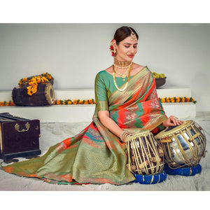 Multicolor Festive Wear Zari Woven Banarasi Silk Saree