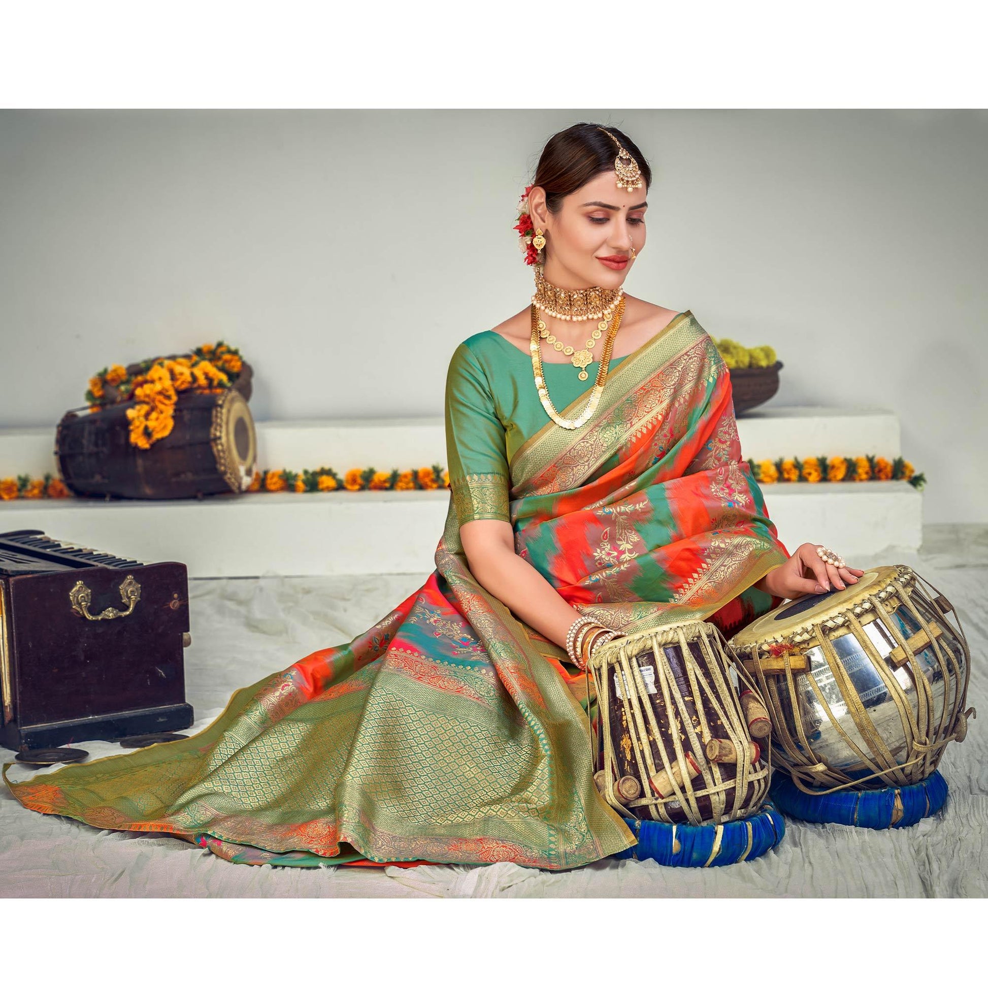 Multicolor Festive Wear Zari Woven Banarasi Silk Saree