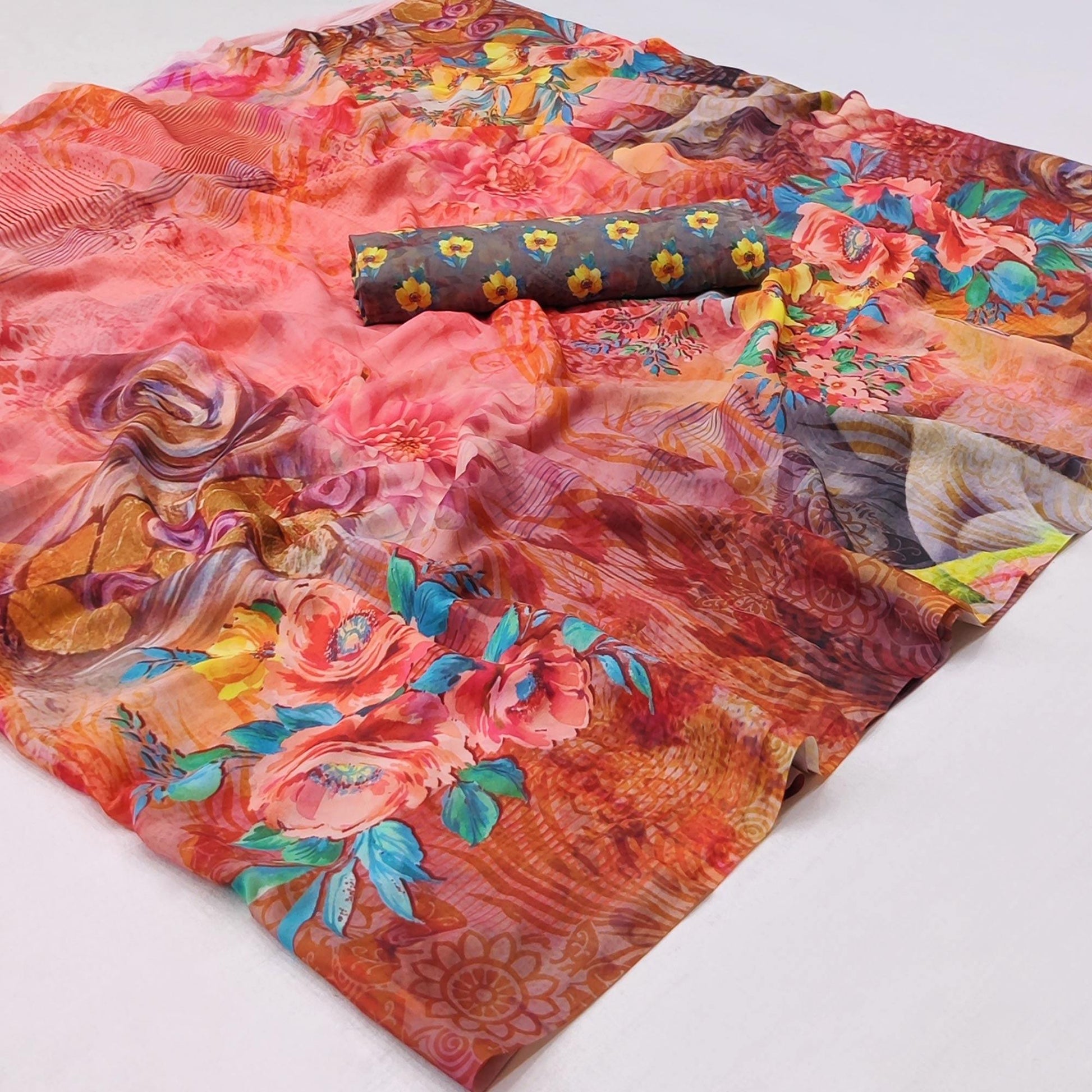 Multicolor Floral Digital Printed Georgette Saree