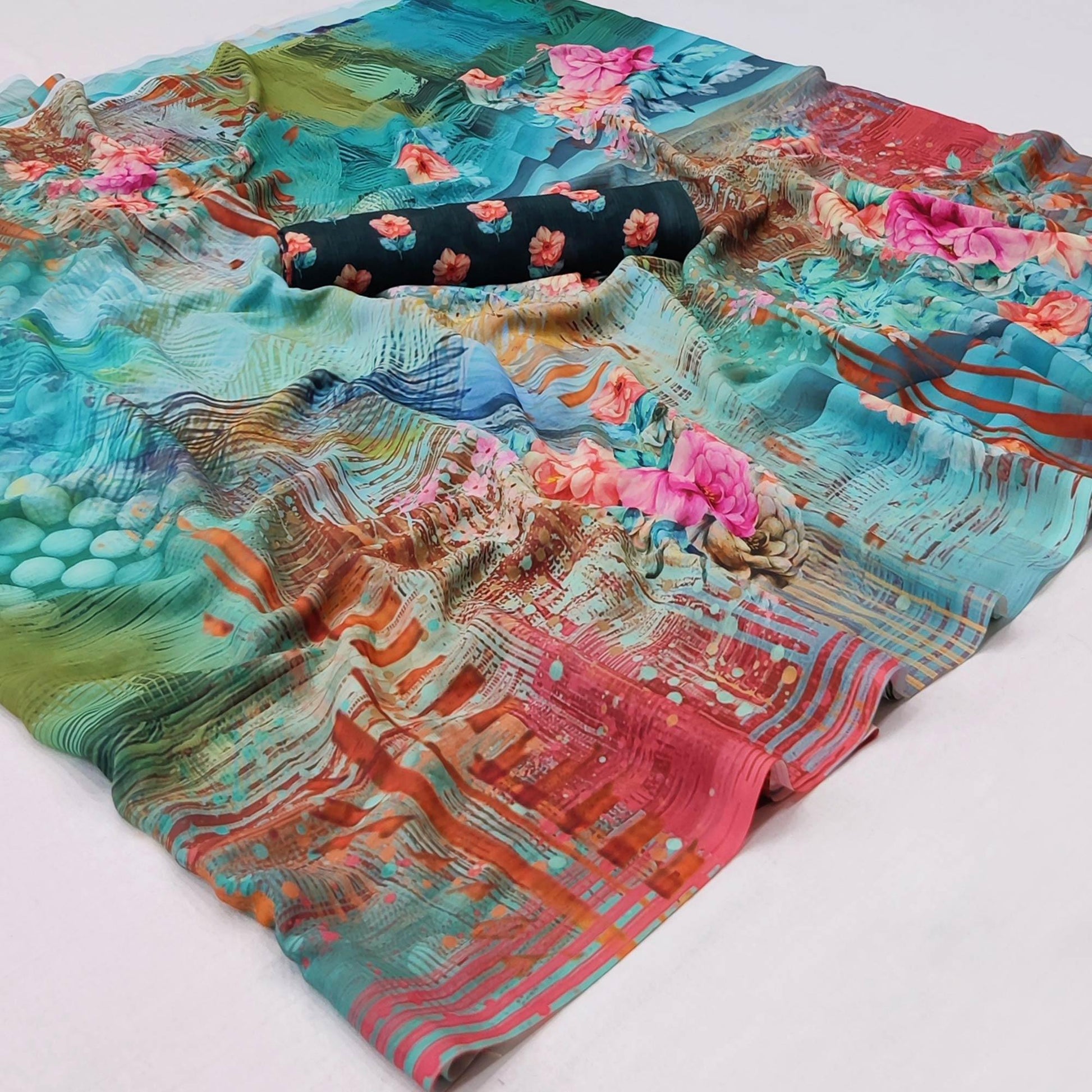 Multicolor Floral Digital Printed Georgette Saree
