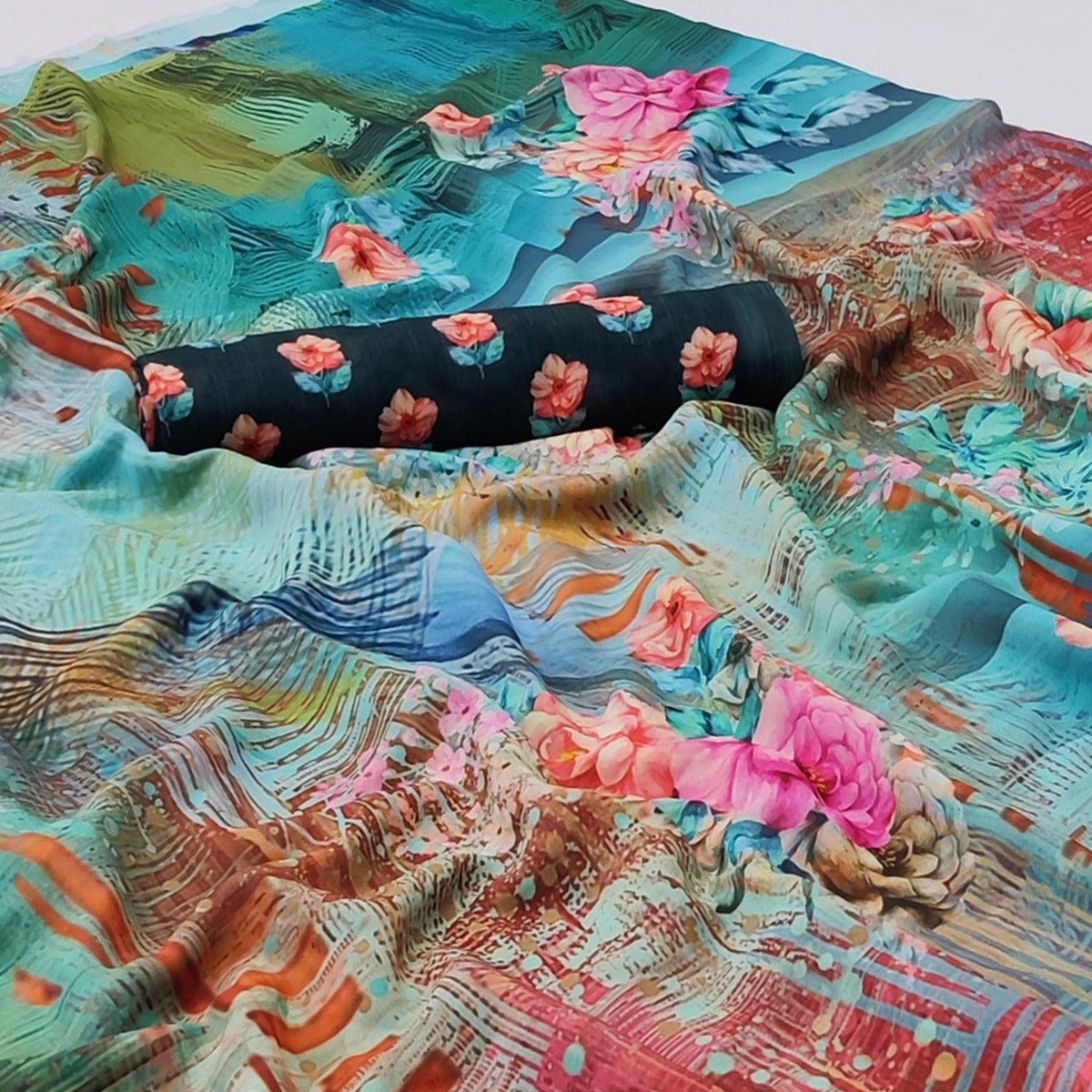 Multicolor Floral Digital Printed Georgette Saree