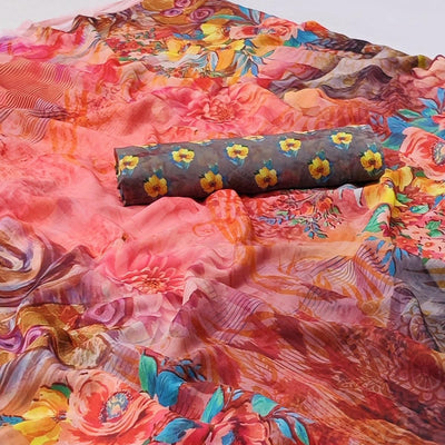 Multicolor Floral Digital Printed Georgette Saree