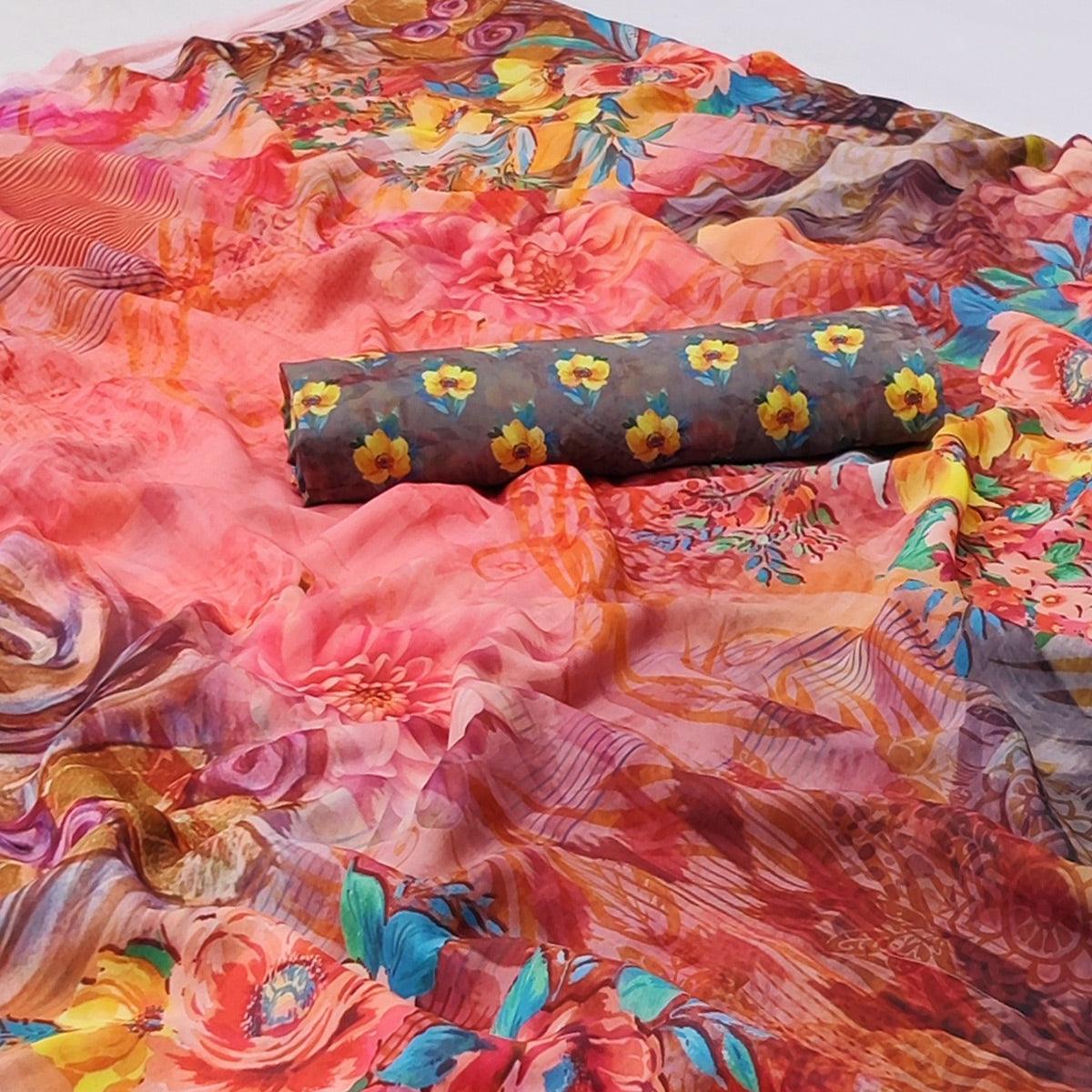 Multicolor Floral Digital Printed Georgette Saree