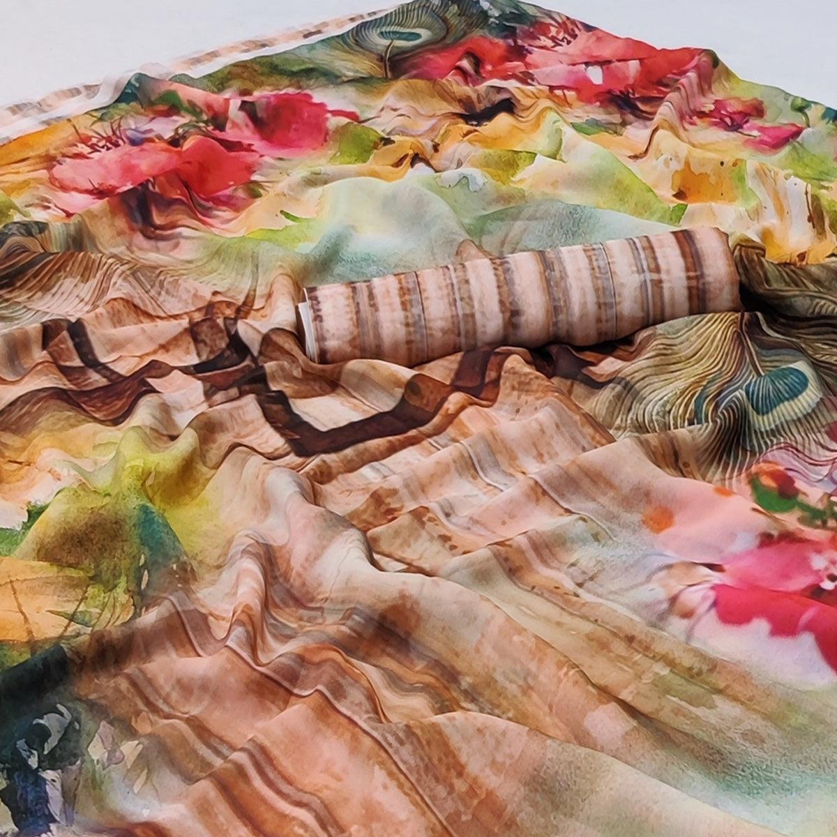 Multicolor Floral Digital Printed Georgette Saree