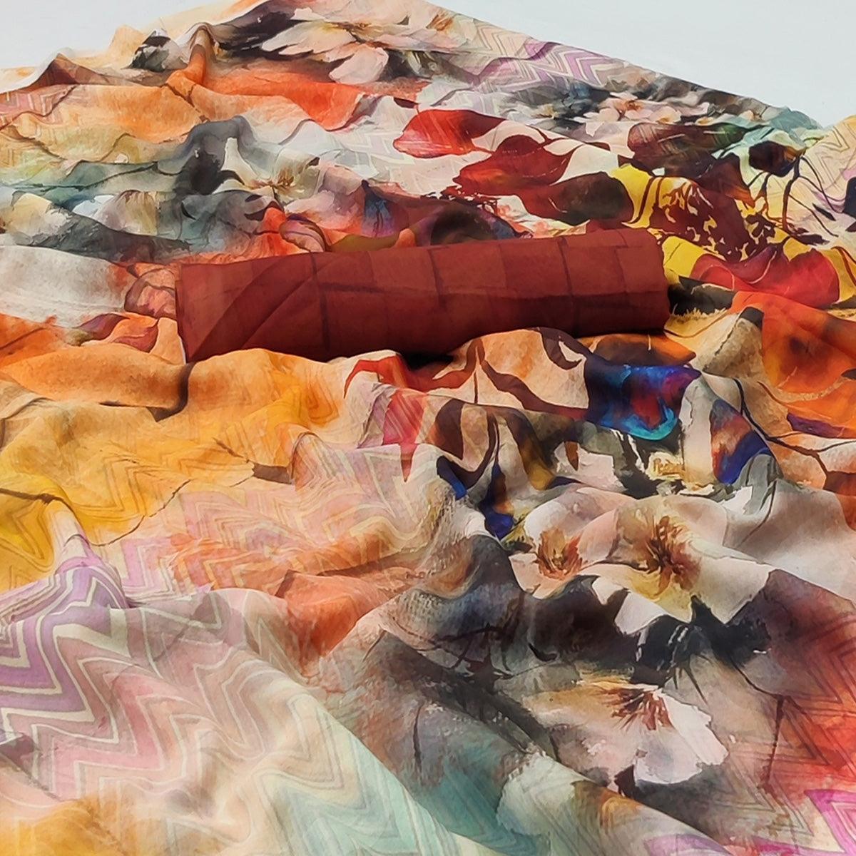 Multicolor Floral Digital Printed Georgette Saree