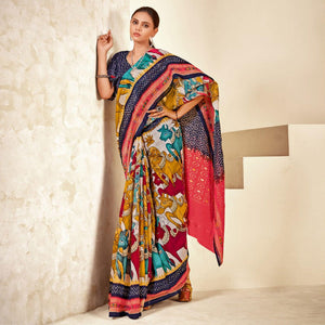 Multicolor Kalamkari Printed Cotton Blend Saree
