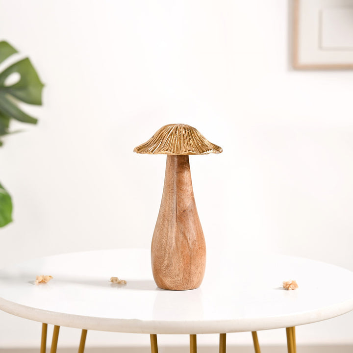 Gold Mushrooms Wooden Decor Showpieces Set Of 3