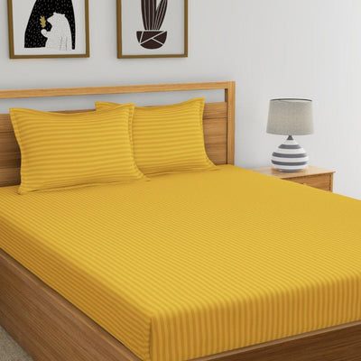 Fitted King Size Cotton Bedsheet - Mustard Color