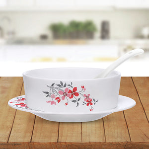 Larah by Borosil Fiore Soup Bowl w Saucer Set