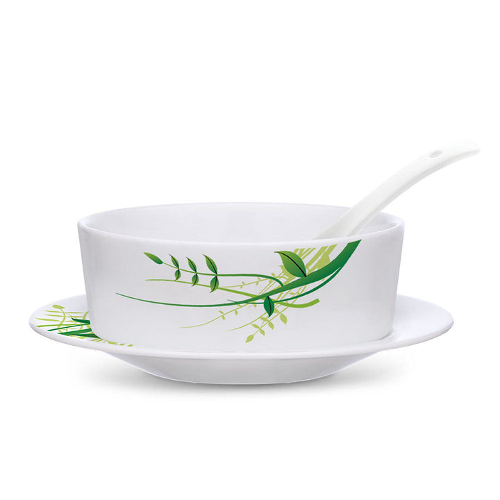 Larah by Borosil Green Herbs Soup Bowl w Saucer Set