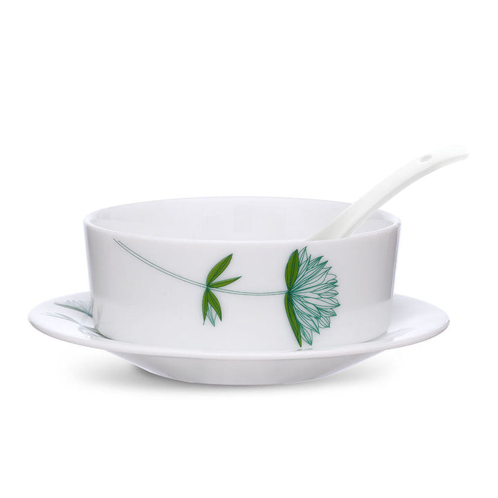 Larah by Borosil Green Lily Soup Bowl w Saucer Set